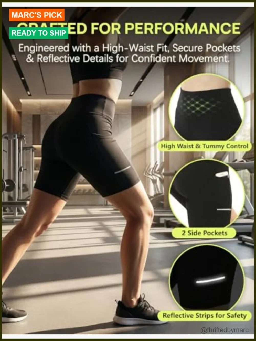 High-Waist Tummy Control Biker Shorts with Pockets 4-Way Stretch